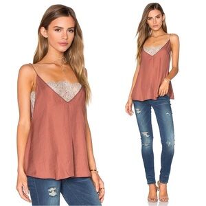 Free People • Deep V Bandeau Top satin lace cami tank Copper rust cream bralette